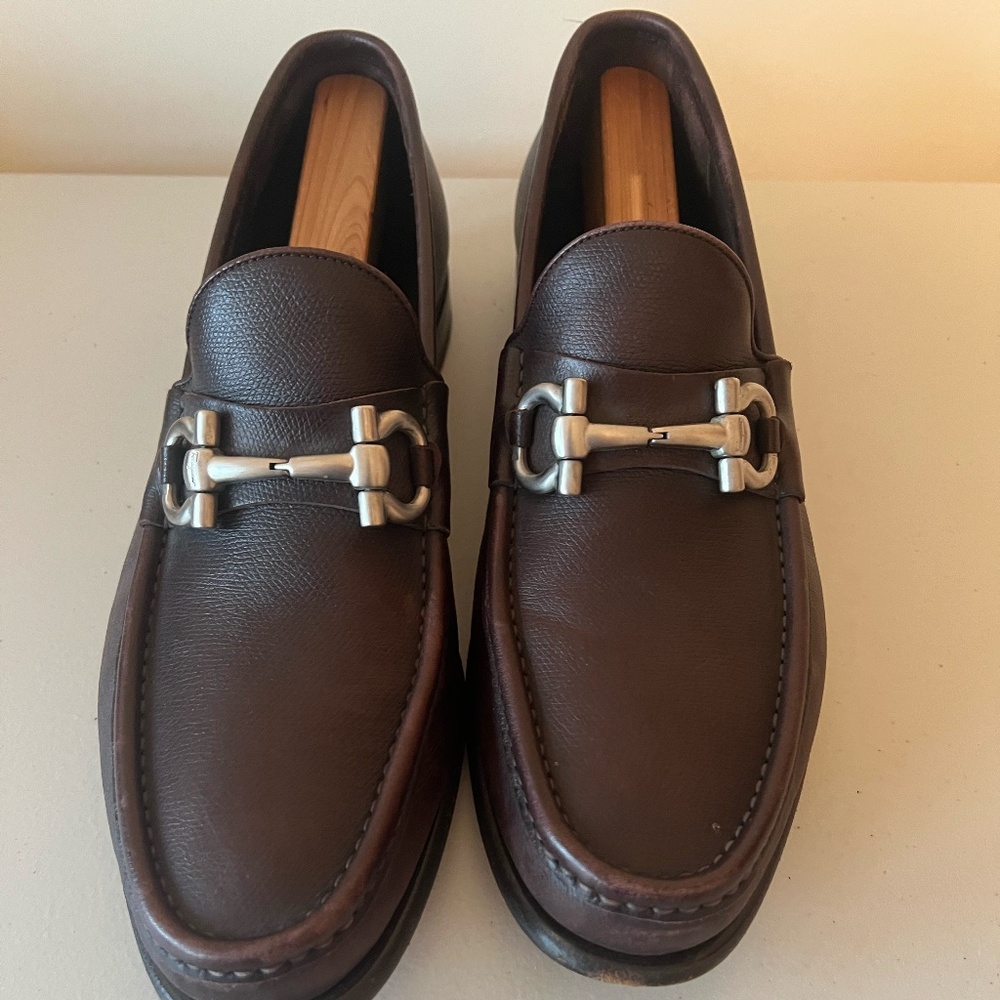 Salvatore Ferragamo Dark Brown Parigi Gancini Bit Driver Loafers Men's Size 11 D
